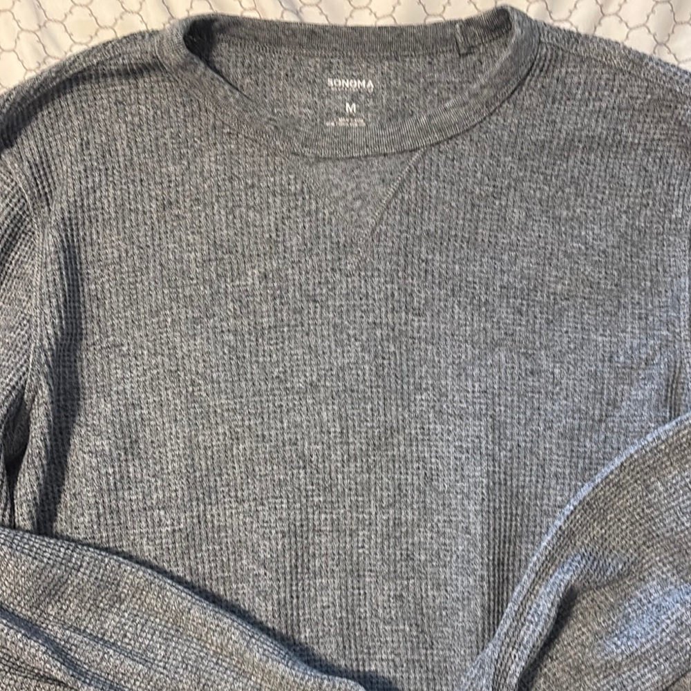 Sonoma Gray Crewneck Sweater Classic Ribbed Knit